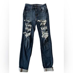 American Eagle Outfitters Women’s Ripped Dark Blue Skinny Jeans
